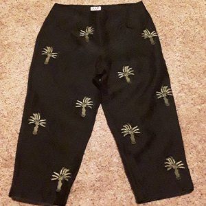 S.L.B. Petites 100% Silk Palm Tree Black Capri pants: Size 2